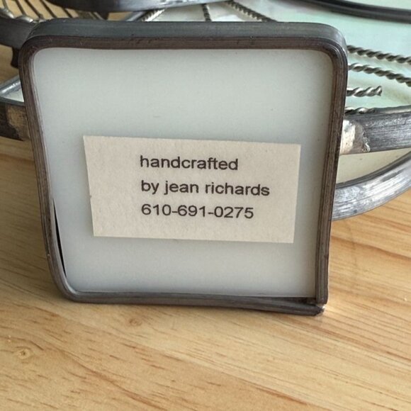 Vtg Stained Glass Angel Harp Halo Iridescent on Base Hand Crafted Jean Richards - Picture 9 of 12